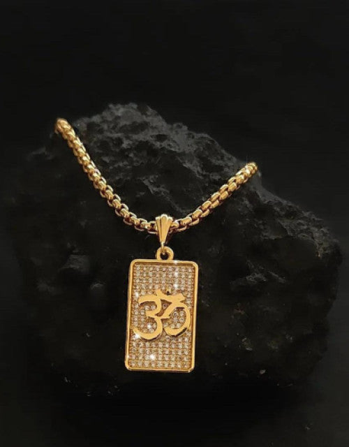 Om Diamond Pendant and chain with Gold Plated